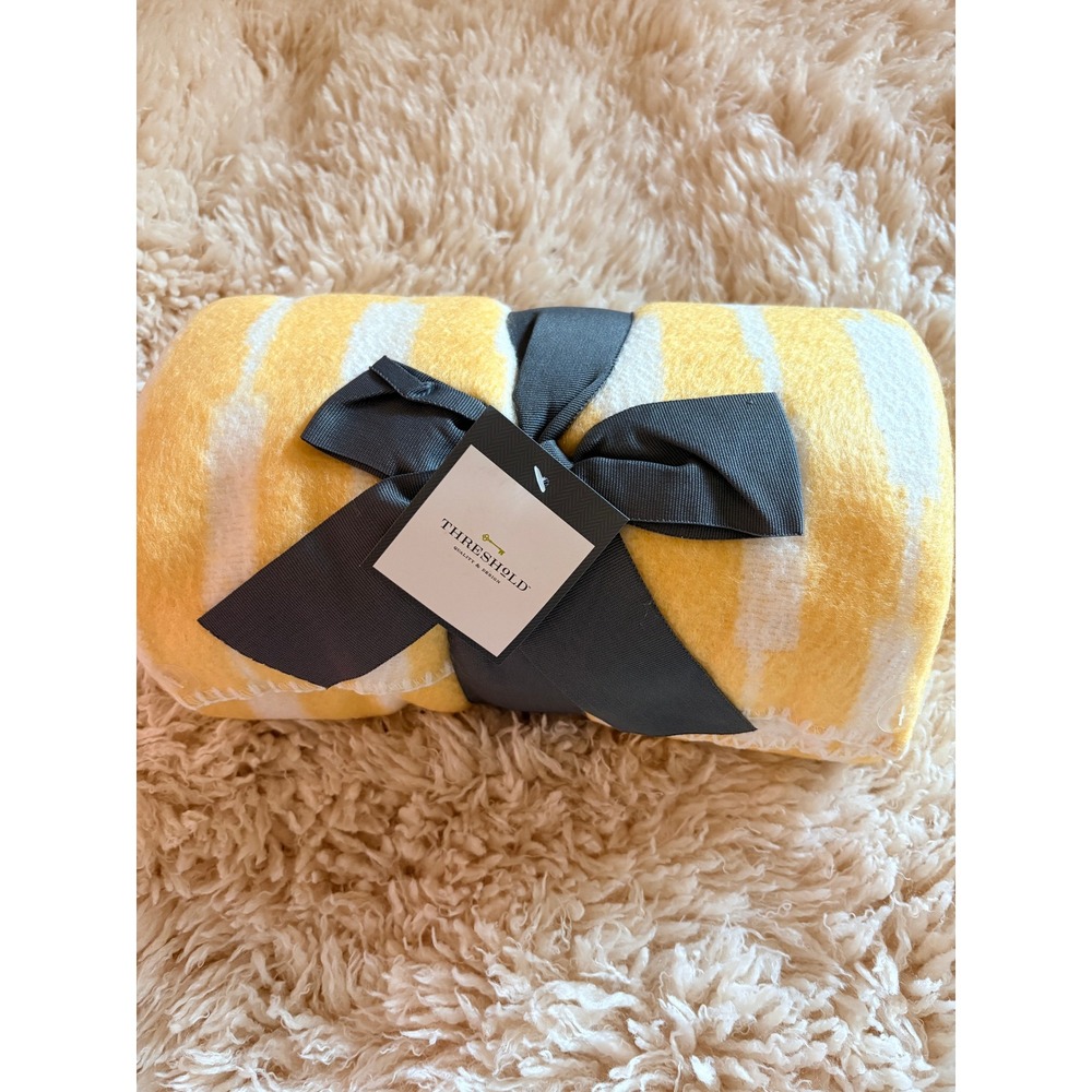 Threshold Yellow White Striped Throw Blanket 50x60 Whipstitch Edge Cozy Soft